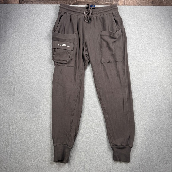 YoungLA Other - YoungLA Joggers Mens Large Brown Gray Cargo Waffle Knit Thermal 217 Lounge Pants